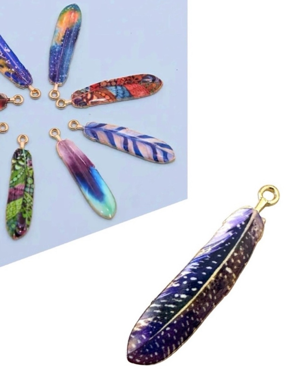 🔴 5 for $10 ONE Colorful Enamel Feather Pendant Charm Boho Jewelry Making